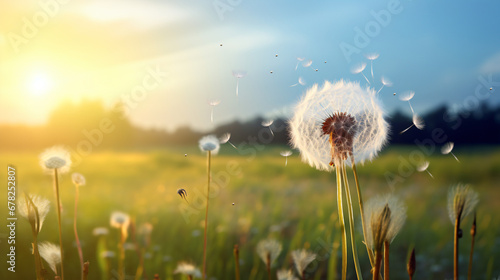 A dandelion blowing in the wind