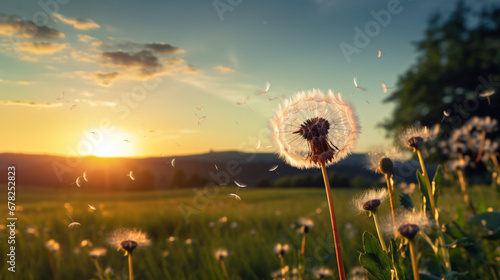 A dandelion blowing in the wind