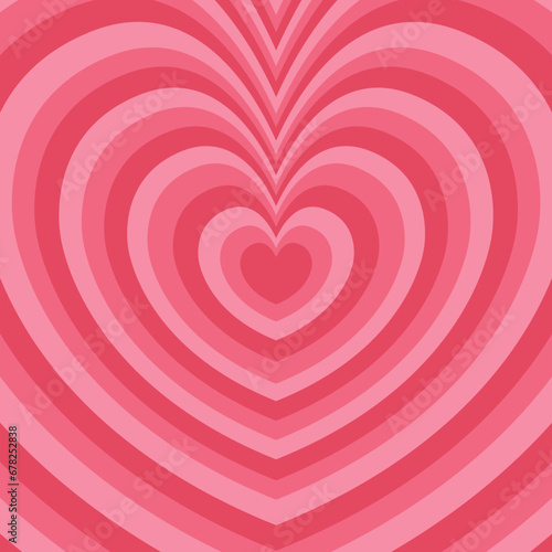 Groovy heart tunnel romantic background in retro style. Valentine's day greeting card template.