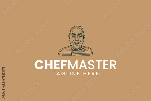 chef man character with vintage style logo design for restaurant business