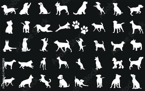 dog, dogs, pet, canine, Dog Breeds Vector Illustration Set, white silhouettes of different dog breeds, perfect for pet lovers, dog owners, and animal enthusiasts.