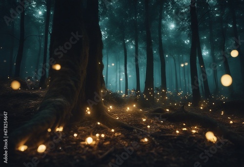 Magical fantasy fairy tale scenery night in a forest