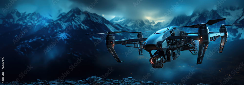 Thermal imaging drone over alpine terrain background with empty space for text  - obrazy, fototapety, plakaty 