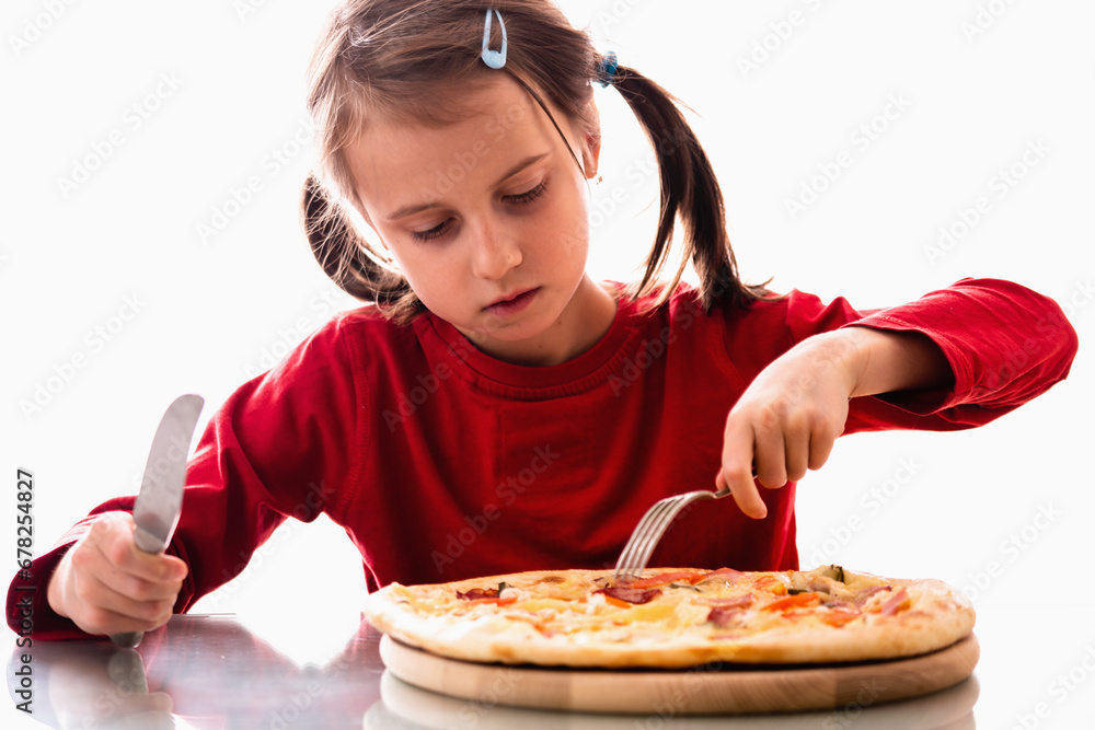 Portrait of young attractive beautiful girl eating pizza. Copy space. Portrait of young attractive beautiful girl eating pizza. Copy space.