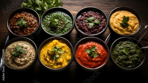 Colorful Sauce Varieties on Wooden Background