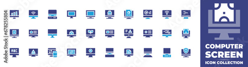 Computer screen icon collection. Duotone color. Vector and transparent illustration. Containing bar chart, computer.