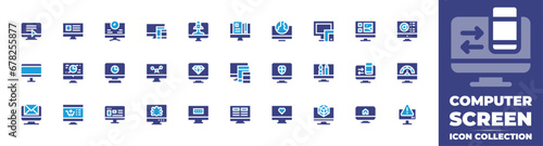 Computer screen icon collection. Duotone color. Vector and transparent illustration. Containing comment, appointment, launch, lcd, moodboard, monitor, responsive, email, web design, ecommerce.