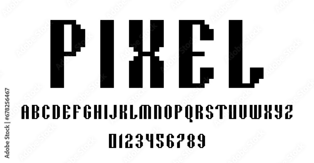 Set of alphabets font letters and numbers modern abstract design digital pixel concept vector illustration