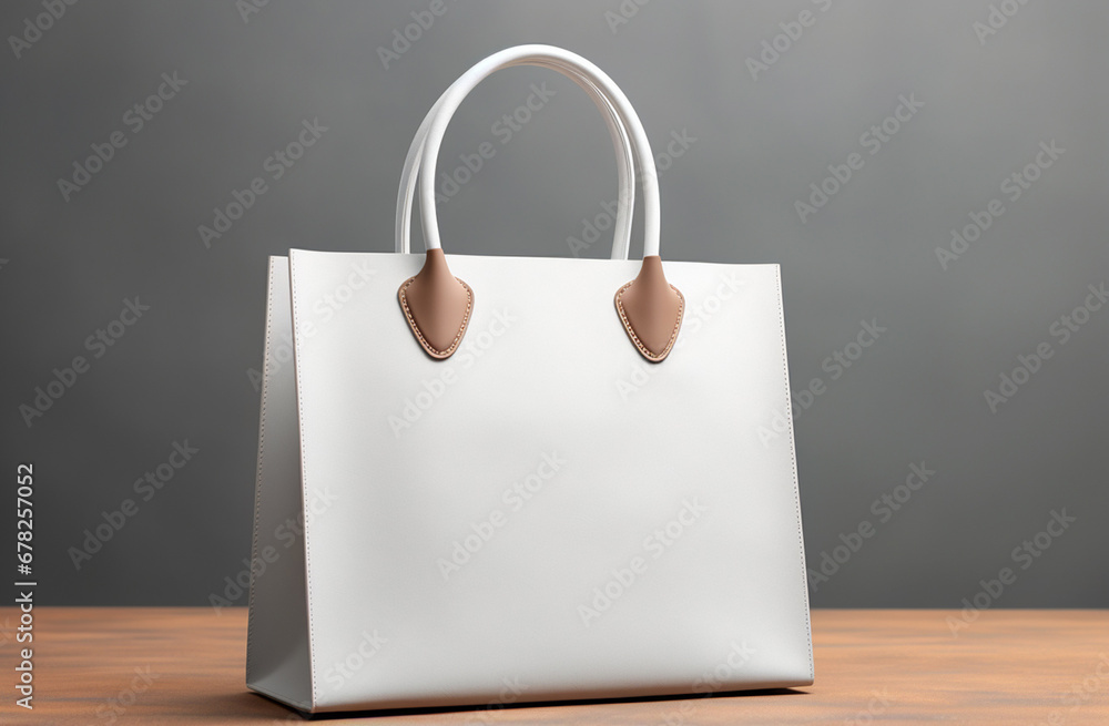 A white chic and sophisticated 3D rendered handbag, showcasing minimalist elegance against a clean background. Generative AI. A white chic and sophisticated 3D rendered handbag, showcasing minimalist elegance against a clean background. Generative AI.
