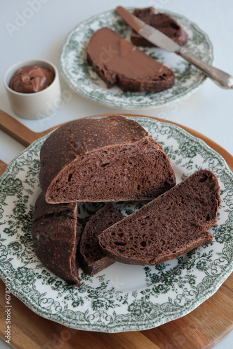 chocolate sourdough bread on a plate