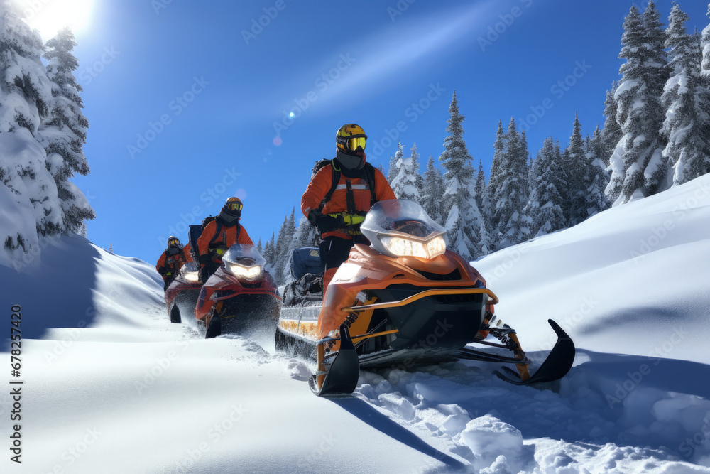 Snowmobile assistance speeds up alpine rescue operation in snowy terrain 