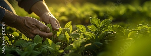Banner of Hands Growing Basil in Field