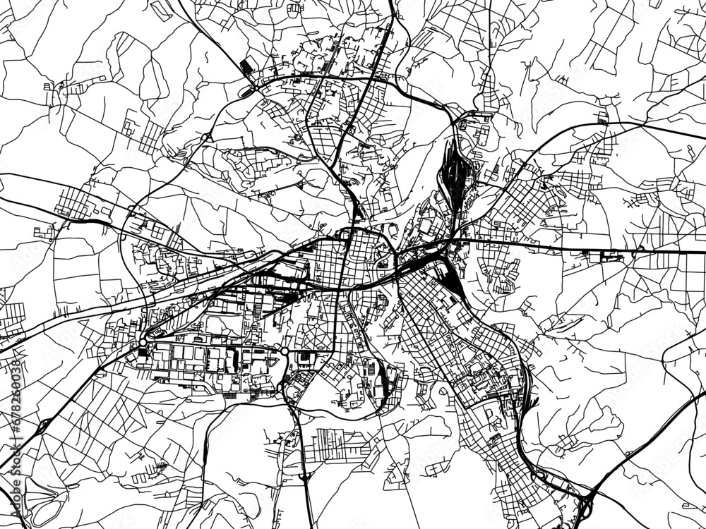 Fototapeta premium Vector road map of the city of Pilsen in the Czech Republic with black roads on a white background.