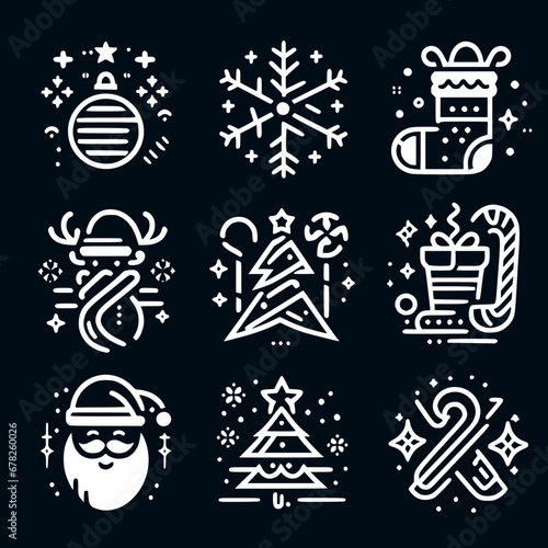 Black and White Christmas Themed Icons Collection