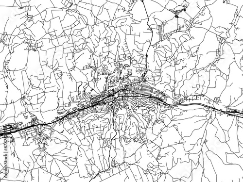 Vector road map of the city of Zlin in the Czech Republic with black roads on a white background.
