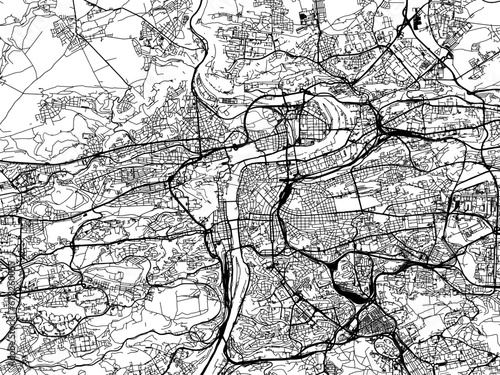 Vector road map of the city of Prague in the Czech Republic with black roads on a white background.