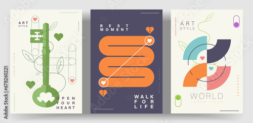 Abstract poster. key symbol illustration with meaning open your heart. walk for life. world time. poter full of meaning.wall decoration. etc. vector illustration