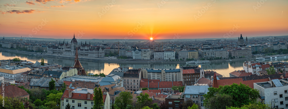 Budapest Hungary, sunrise panorama city skyline at Hungarian Parliament and Danube River