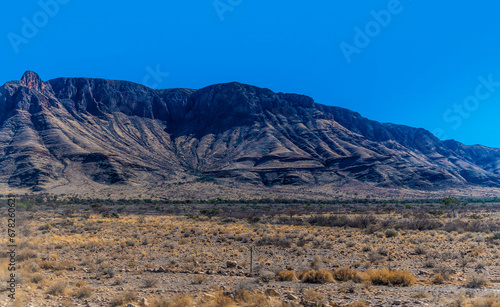 A view of mountain scenery in the Naukluft Mountain Zebra Park in Namibia in the dry season