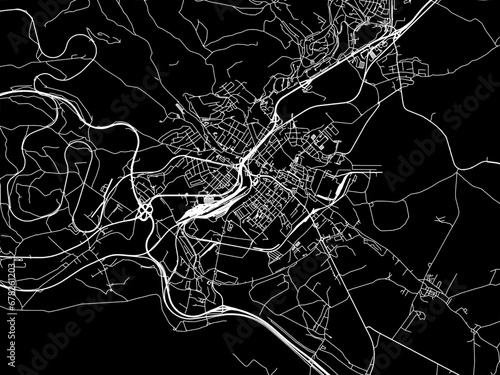 Vector road map of the city of Chomutov in the Czech Republic with white roads on a black background.
