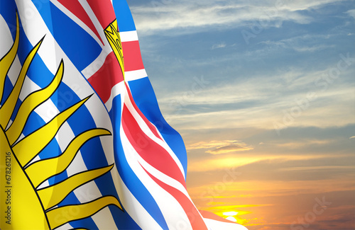 British Columbia flag against the sunset. Province of Canada photo