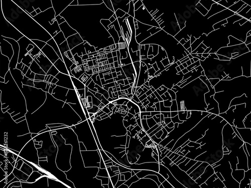 Vector road map of the city of Karvina in the Czech Republic with white roads on a black background.