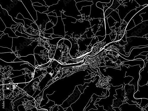Obraz na płótnie Vector road map of the city of Karlovy Vary in the Czech Republic with white roads on a black background