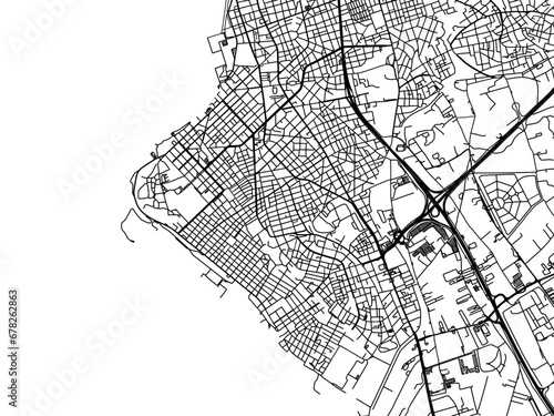 Vector road map of the city of Kalamaria in Greece with black roads on a white background.