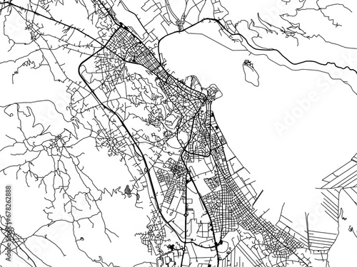 Schilderij op canvas Vector road map of the city of Ioannina in Greece with black roads on a white background