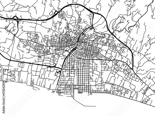 Vector road map of the city of Kalamata in Greece with black roads on a white background.