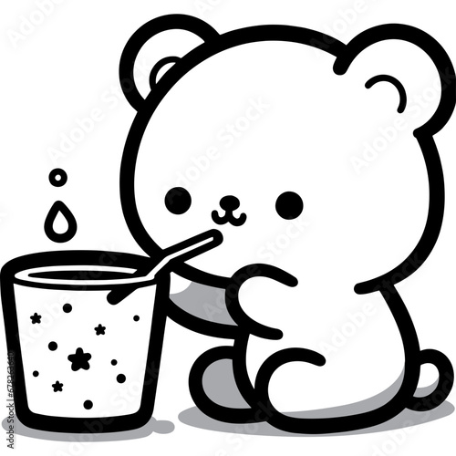 Bear drinking cute black and white icon
