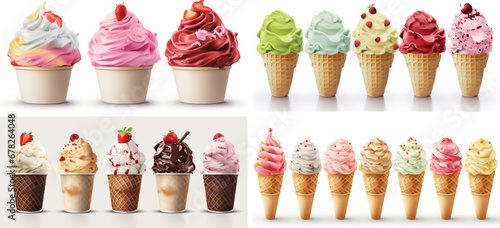 mixed product cool refreshing group treat ball milk variety ice frozen flavor scoop dairy snack 