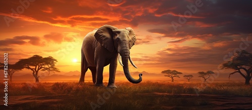 Big Elephant on the plains of the Africa savanna. AI generated image