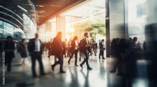 Corporate Commotion A Glimpse into the Blurred Business Crowd in a Modern Foyer