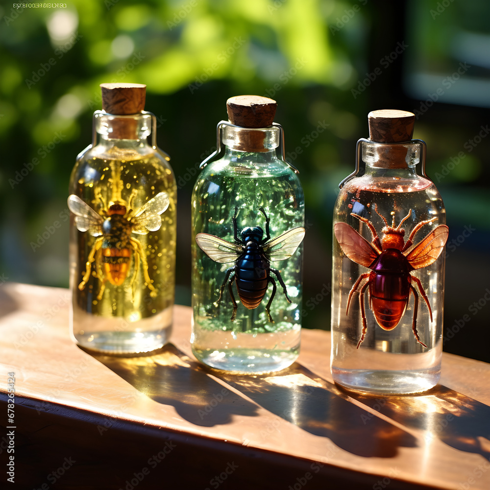 Staffed insect collection bottle in sap Generative AI