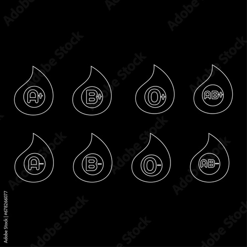 Set of outline blood drop with different types of blood