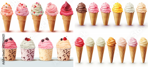 cone isolated strawberry dessert vanilla white sweet cream ice scoop food chocolate background  photo