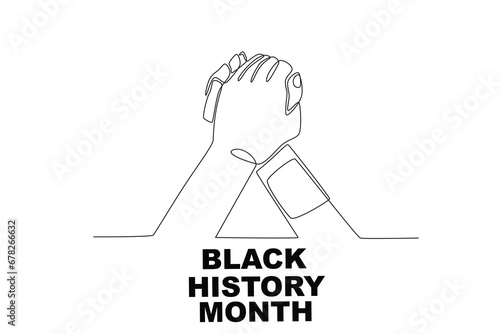 A hand symbol of support for black people. Black history month one-line drawing