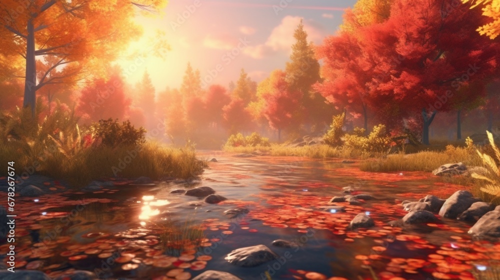 Art autumn sunny nature background.Generative AI