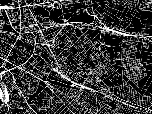 Vector road map of the city of Kobanya in Hungary with white roads on a black background.