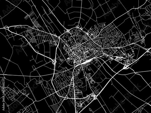 Vector road map of the city of Szekesfehervar in Hungary with white roads on a black background.