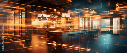 Interior Restaurant Modern Futuristic Lines Abstract Background, AI Generated