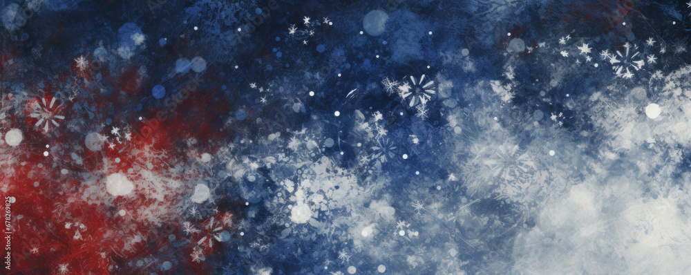 A Patriotic Winter Wonderland: Red, White, and Blue Background with Snowflakes