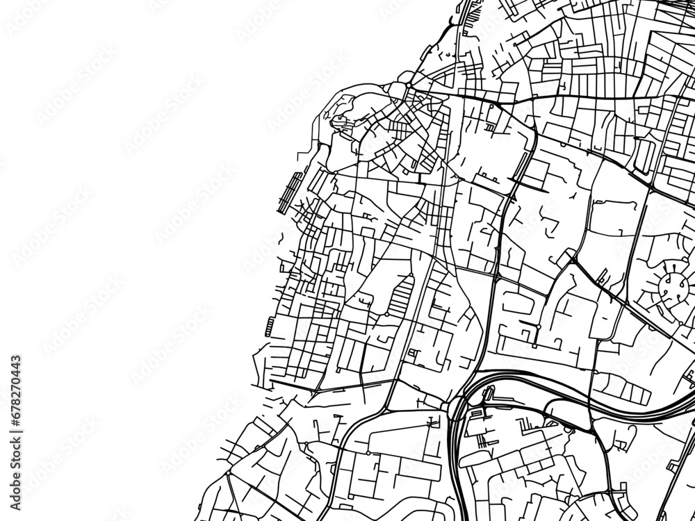 Vector road map of the city of Jaffa in Israel with black roads on a white background.