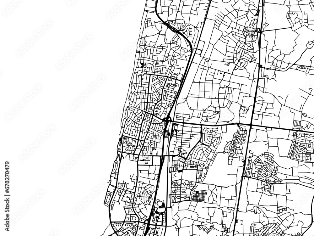 Naklejka premium Vector road map of the city of Netanya in Israel with black roads on a white background.