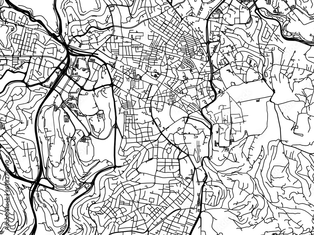 Vector road map of the city of Jerusalem Center in Israel with black roads on a white background.