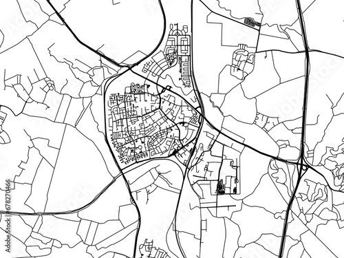 Vector road map of the city of Kiryat Gat in Israel with black roads on a white background.