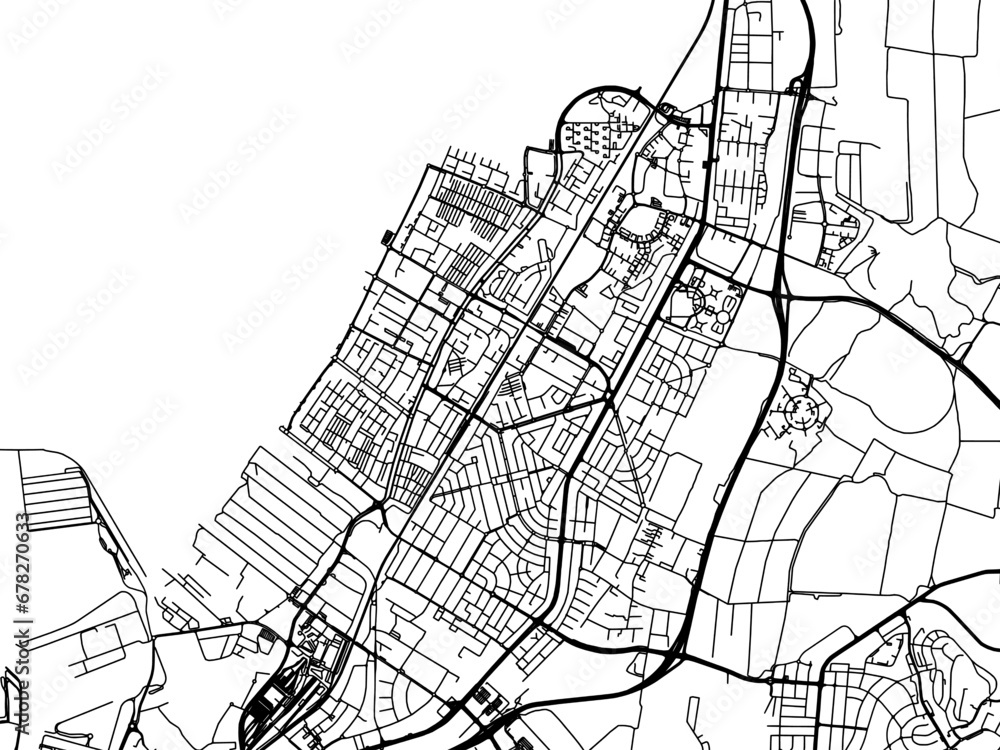 Vector road map of the city of Qiryat Motzkin in Israel with black roads on a white background.