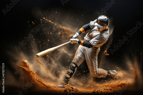 baseball swinging a batter with a bat, baseball player hitting ball hard