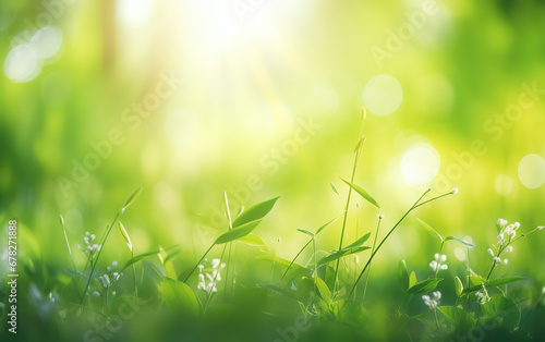 Hermoso campo de pradera con hierba fresca y flores en la naturaleza. Paisaje natural perfecto de primavera de verano.